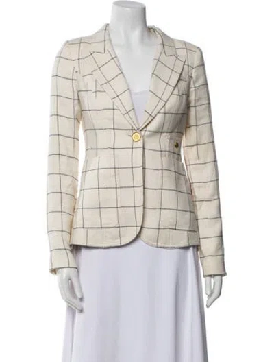 Pre-owned Smythe Plaid Print Blazer In White