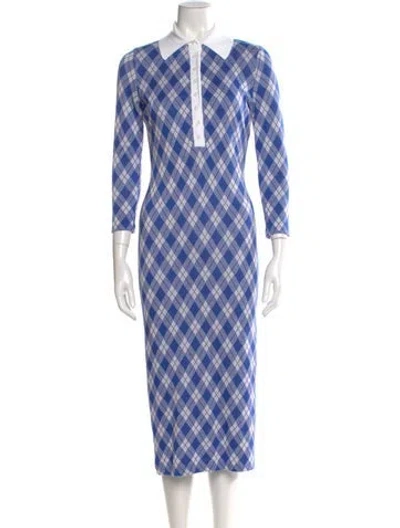 Pre-owned Smythe Plaid Print Midi Length Dress In Blue