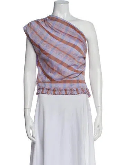 Pre-owned Smythe Plaid Print One-shoulder Blouse In Purple