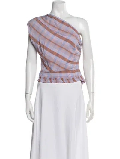 Pre-owned Smythe Plaid Print One-shoulder Top In Multi
