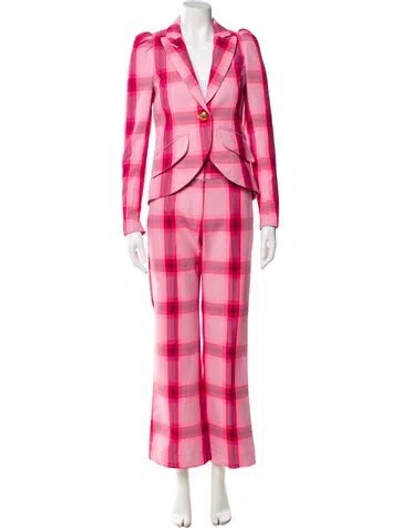 Pre-owned Smythe Plaid Print Pantsuit In Pink