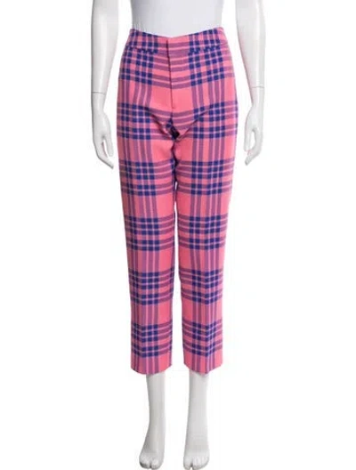 Pre-owned Smythe Plaid Print Straight Leg Pants In Pink