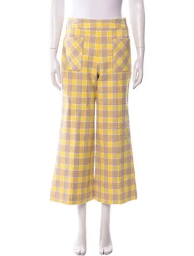 Pre-owned Smythe Plaid Print Straight Leg Pants In Yellow