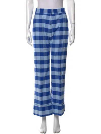 Pre-owned Smythe Plaid Print Wide Leg Pants In Blue