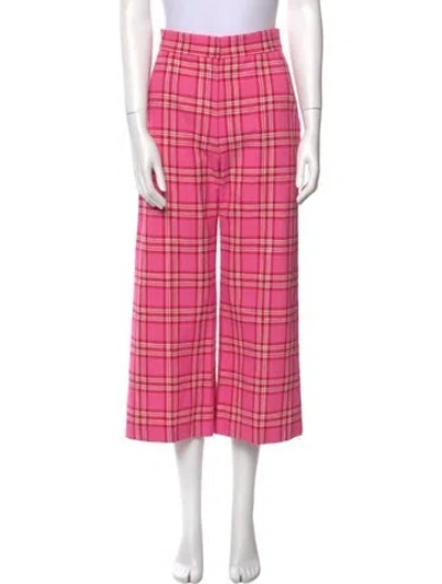 Pre-owned Smythe Plaid Print Wide Leg Pants In Pink