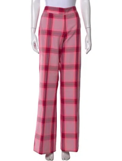 Pre-owned Smythe Plaid Print Wide Leg Pants In Pink