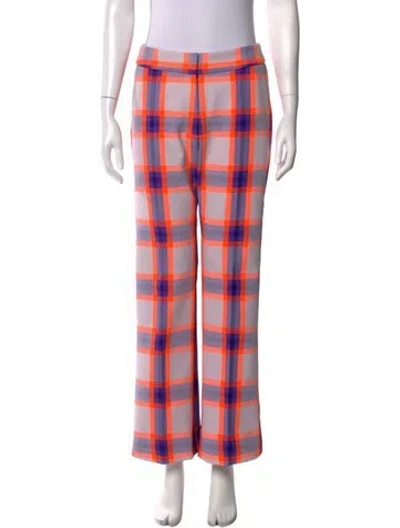 Pre-owned Smythe Plaid Print Wide Leg Pants In Purple
