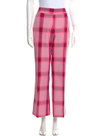 Pre-owned Smythe Plaid Print Wide Leg Pants W/ Tags In Pink