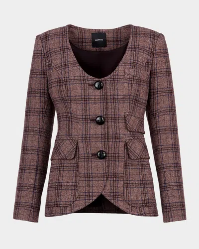 Smythe Plaid Tweed Portrait Neck Blazer In Brown