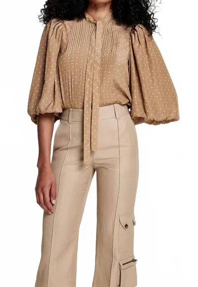 Smythe Pleated Tie Neck Blouse In Nude Dot In Multi