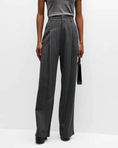 Smythe Pleated Trouser In Grey Pinstripe