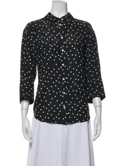 Pre-owned Smythe Polka Dot Print Three-quarter Sleeve Button-up Top In Black