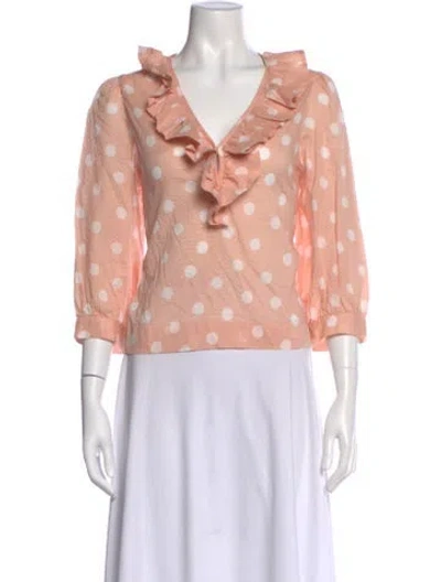 Pre-owned Smythe Polka Dot Print V-neck Blouse In Pink