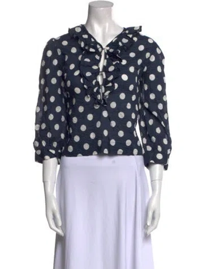 Pre-owned Smythe Polka Dot Print V-neck Crop Top In Blue