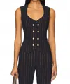 Smythe Portrait Neck Vest In Navy Copper Pinstripe In Multi
