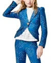 Smythe Pouf Sleeve One Button Blazer In Indigo Floral In Multi