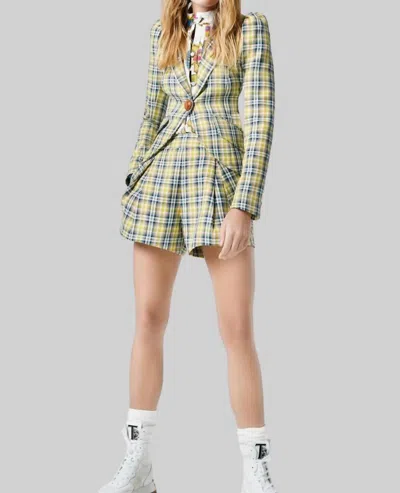 Smythe Pouf Sleeve One Button Blazer In Lime Plaid In Multi