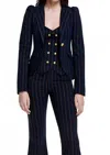 Smythe Pouf Sleeve One Button Blazer In Navy Copper Pinstripe In Blue