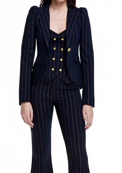 Smythe Pouf Sleeve One Button Blazer In Navy Copper Pinstripe In Blue