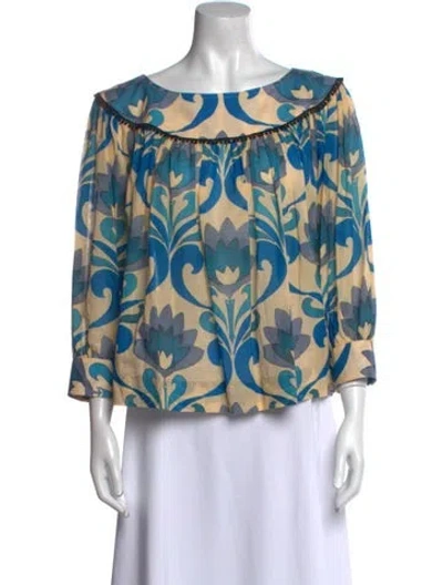 Pre-owned Smythe Printed Bateau Neckline Blouse W/ Tags In Blue