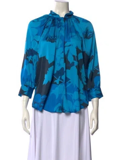 Pre-owned Smythe Printed Mock Neck Blouse In Blue