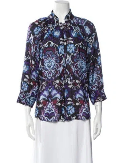 Pre-owned Smythe Printed Three-quarter Sleeve Blouse In Blue
