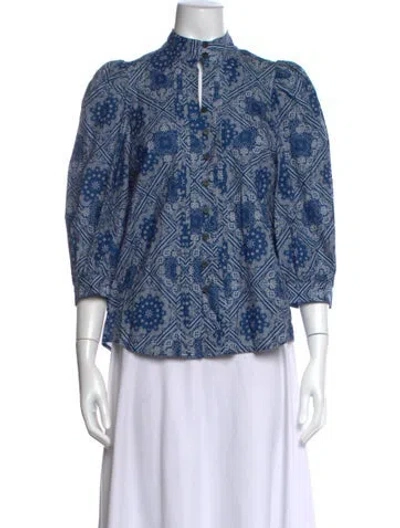 Pre-owned Smythe Printed Three-quarter Sleeve Blouse In Blue