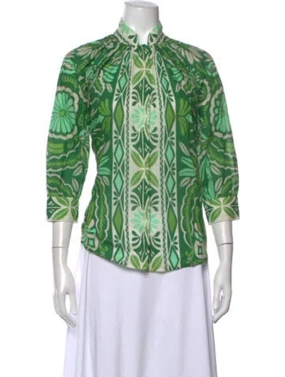 Pre-owned Smythe Printed Three-quarter Sleeve Blouse In Green