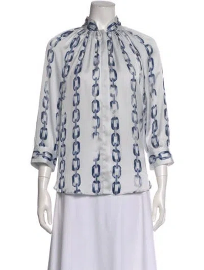 Pre-owned Smythe Printed Three-quarter Sleeve Blouse In White