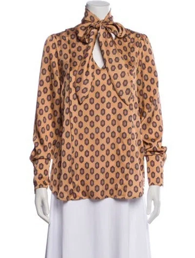 Pre-owned Smythe Printed Tie Neck Blouse In Orange