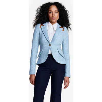 Smythe Rifle-patch Pouf Sleeve One Button Blazer In Blue Herringbone