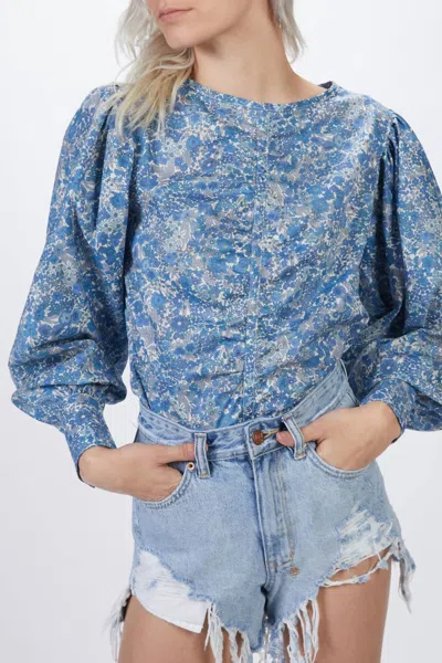 Smythe Ruched Blouse In Blue Liberty