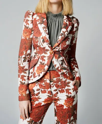 Smythe Rust Floral Pouf Sleeve Jacket In Rust With Ivory In White