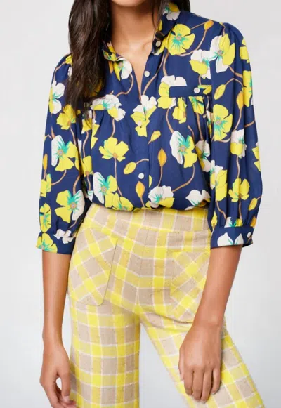 Smythe Shirred Pocket Blouse In Navy Buttercup In Blue