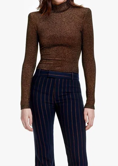 Smythe Shoulder Pad Turtleneck Top In Copper In Multi