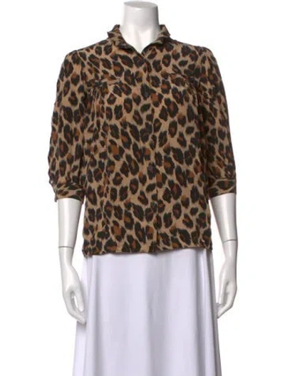 Pre-owned Smythe Silk Animal Print Blouse In Brown
