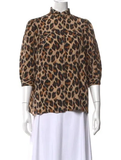Pre-owned Smythe Silk Animal Print Blouse In Neutral