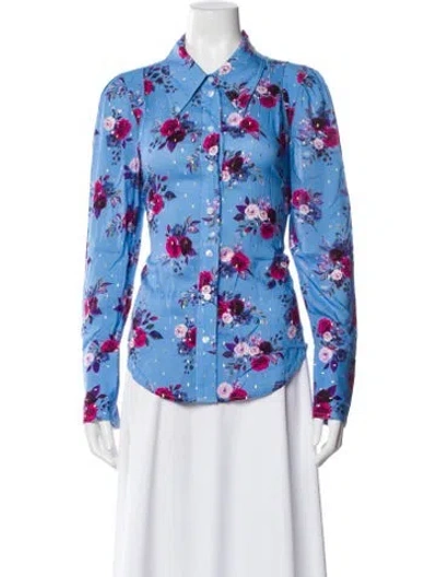 Pre-owned Smythe Silk Floral Print Button-up Top In Blue