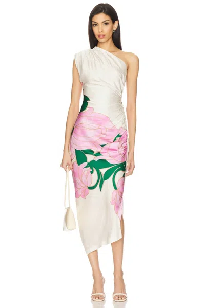 Smythe Single Shoulder Dress In Pink Magnolia In White
