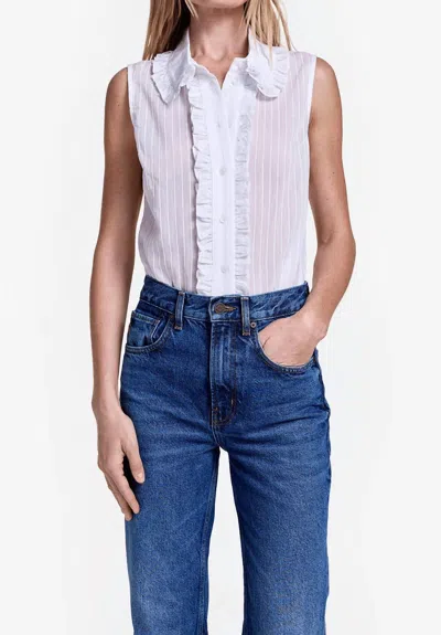 Smythe Sleeveless Ruffle Trim Shirt In White