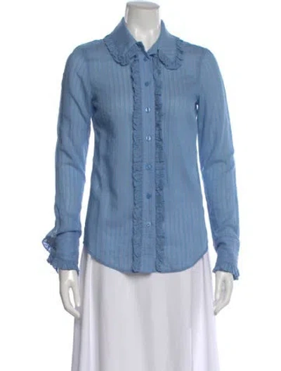 Pre-owned Smythe Striped Long Sleeve Blouse In Blue