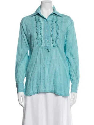 Pre-owned Smythe Striped Long Sleeve Blouse In Blue