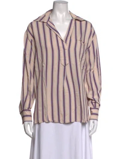 Pre-owned Smythe Striped Long Sleeve Blouse In Blue
