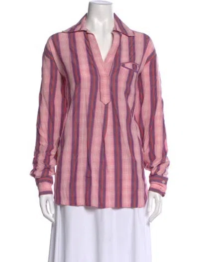 Pre-owned Smythe Striped Long Sleeve Blouse In Red