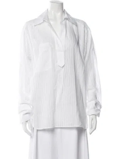 Pre-owned Smythe Striped Long Sleeve Blouse In White
