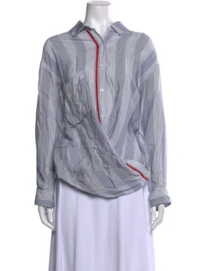 Pre-owned Smythe Striped Long Sleeve Button-up Top In Blue