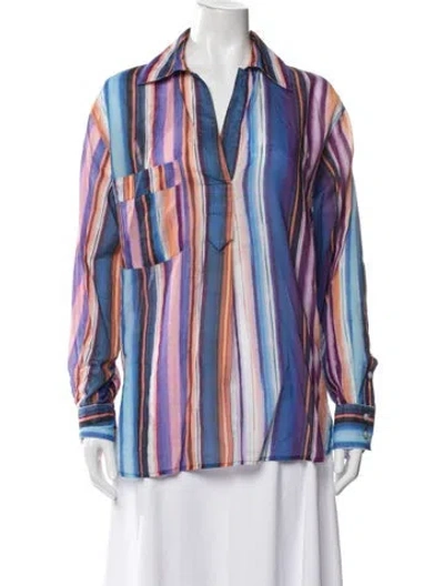Pre-owned Smythe Striped Long Sleeve Button-up Top In Blue