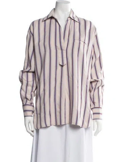 Pre-owned Smythe Striped Long Sleeve Button-up Top In Neutrals