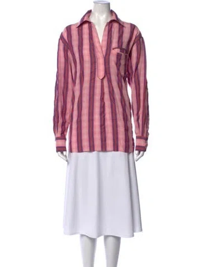 Pre-owned Smythe Striped Long Sleeve Button-up Top In Red