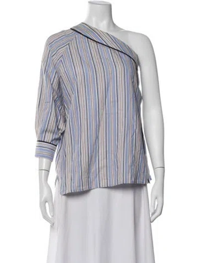 Pre-owned Smythe Striped One-shoulder Blouse In Blue